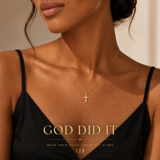 14K Gold-Plated “God Did It” Small Cross Pendant Necklace