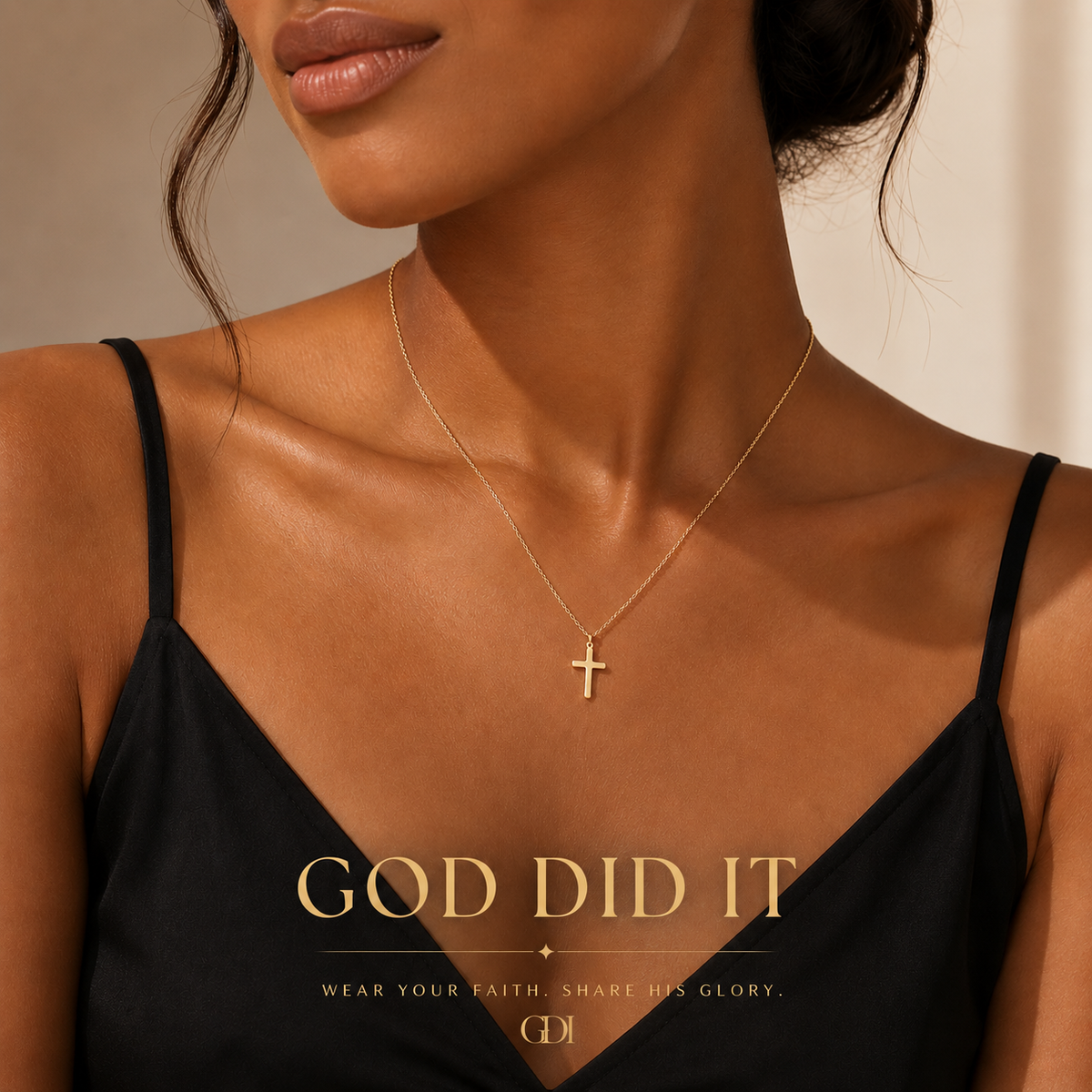 14K Gold-Plated “God Did It” Small Cross Pendant Necklace