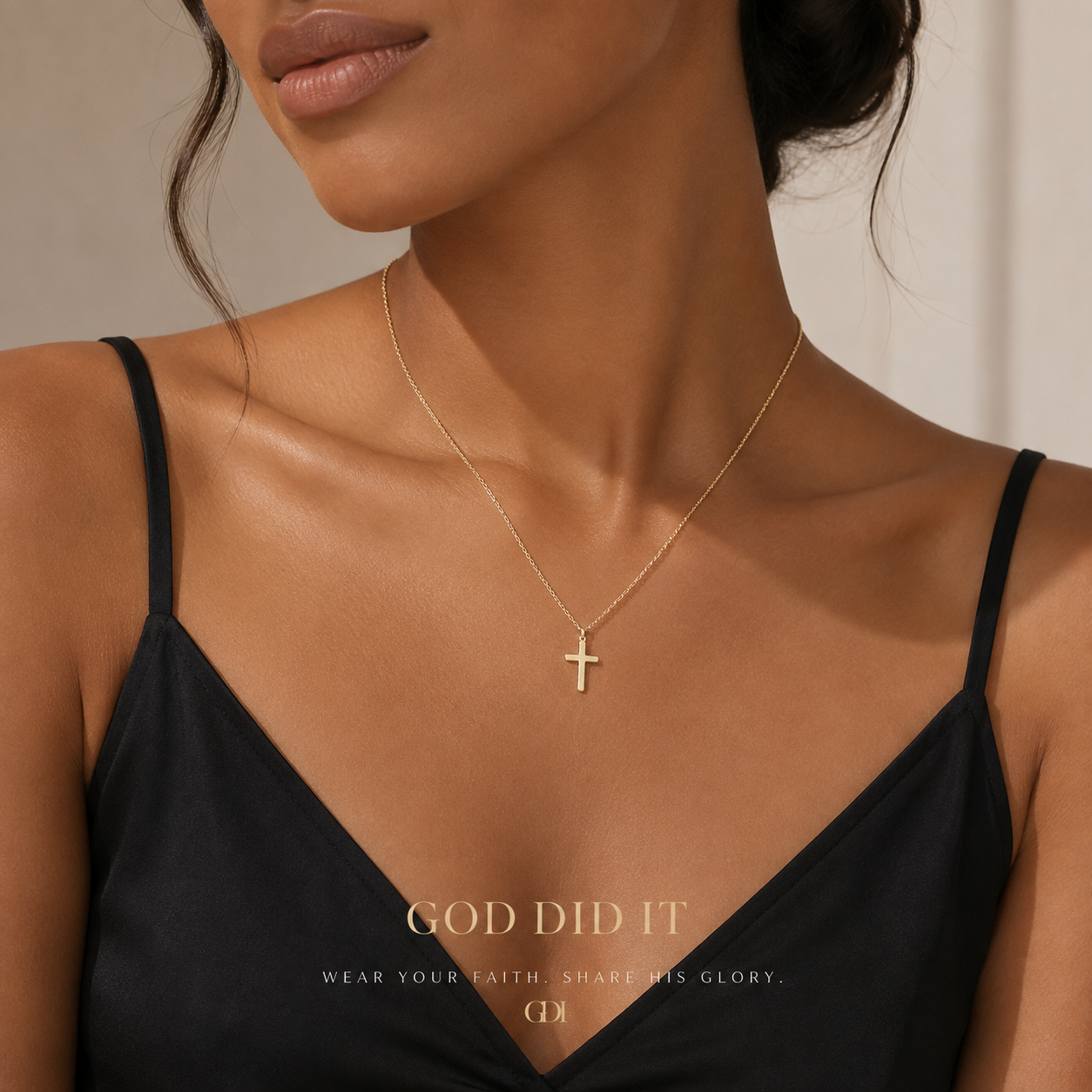 14K Gold-Plated “God Did It” Small Cross Pendant Necklace