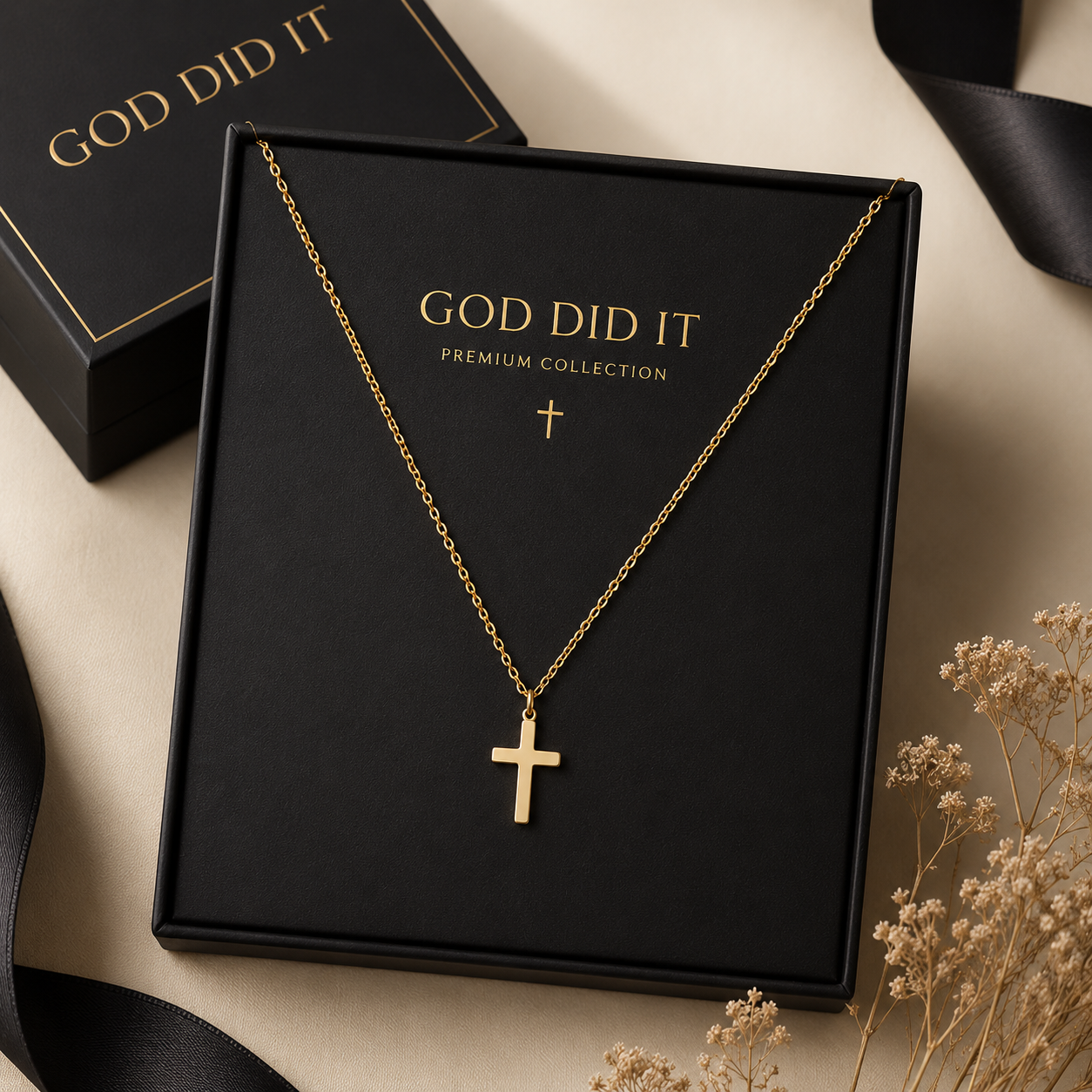 14K Gold-Plated “God Did It” Small Cross Pendant Necklace